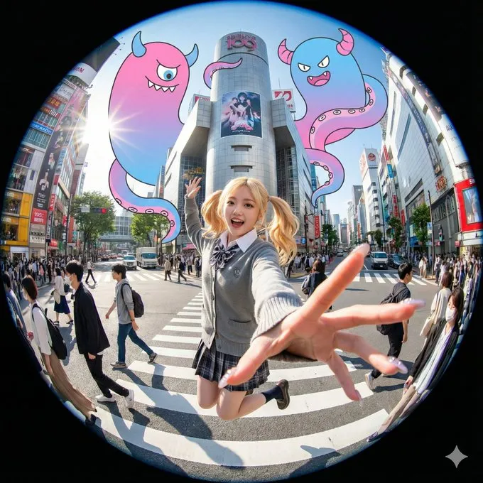 女子一只手夸张地伸向镜头