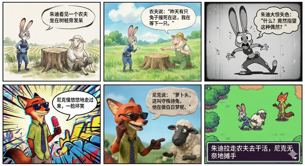 6格漫画每一格的风格都不同
